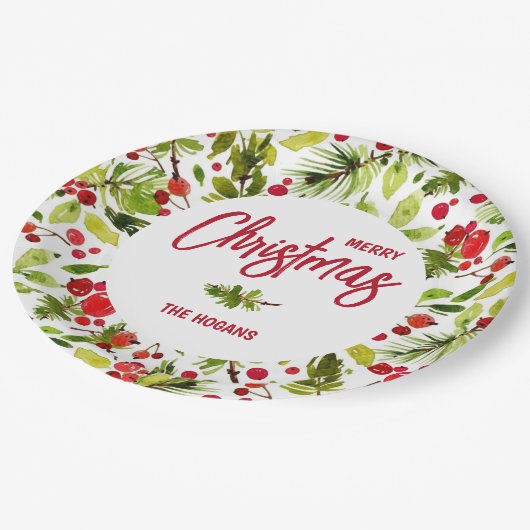 Assiettes En Carton Fête des baies de Noël (Angle)