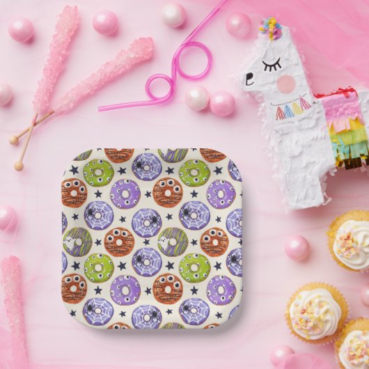 Assiettes En Carton Fête des beignets Éffrayants d'Halloween (Fête)