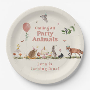 Assiettes En Carton Fête des bois Animaux rose fête d'anniversaire