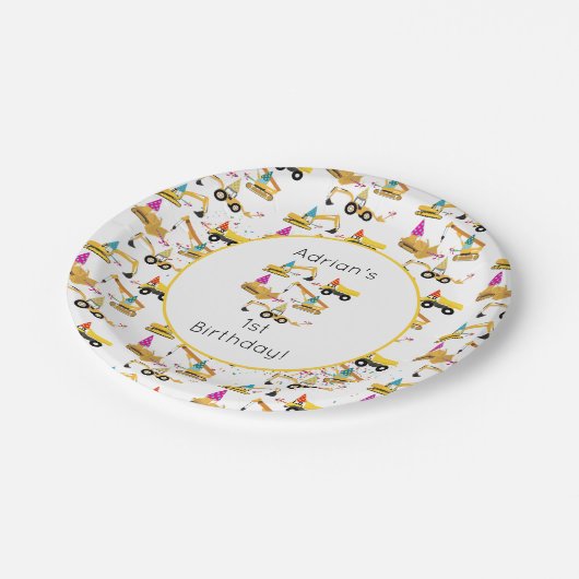 Assiettes En Carton Fête des camions de construction personnalisés Ann (Angle)