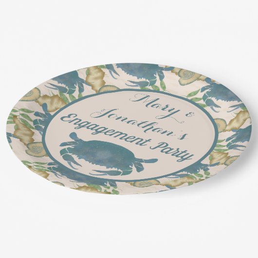 Assiettes En Carton Fête des Crabes-Aquarelle Crabes Bleus, Fiançaille (Angle)