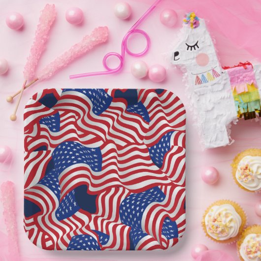 Assiettes En Carton Fête des étoiles et des rayures (Fête)