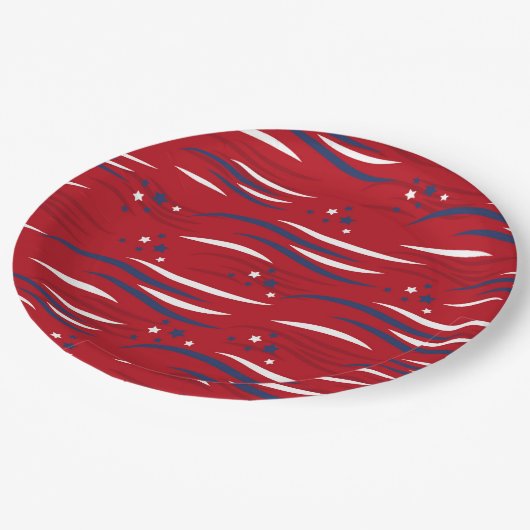 Assiettes En Carton Fête des étoiles et des rayures (Angle)
