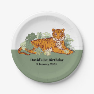 Assiettes En Carton Fête des garçons de tigres, jungle animale