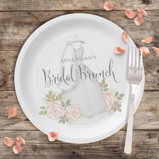 Assiettes En Carton Fête des mariées Aquarelle Élégante Brunch Floral