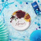 Assiettes En Carton Fête des mariées Automne Tournesols Bourgogne Rose (Fête)