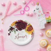 Assiettes En Carton Fête des mariées Automne Tournesols Bourgogne Rose (Fête)