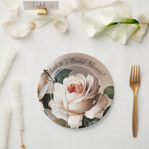 Assiettes En Carton Fête des mariées aux fleurs Rose beige