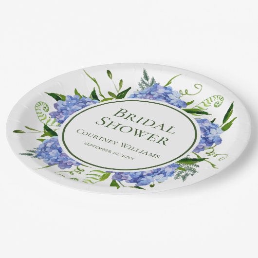 Assiettes En Carton Fête des mariées Blue Hydrangeas (Angle)
