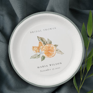 Assiettes En Carton Fête des mariées botanique orange minimale en feui
