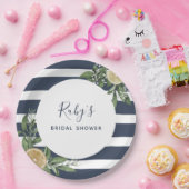 Assiettes En Carton Fête des mariées Citrus citron bleu marine (Fête)