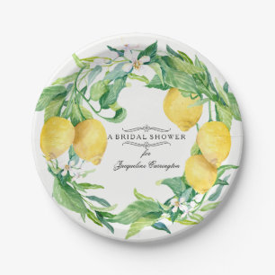 Assiettes En Carton Fête des mariées Citrus Lemon Floral Leaf Wreath A