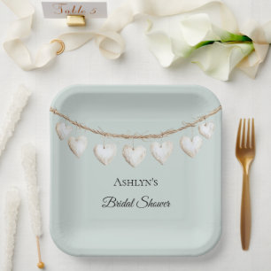 Assiettes En Carton Fête des mariées Coeurs blancs Chic Mint Green