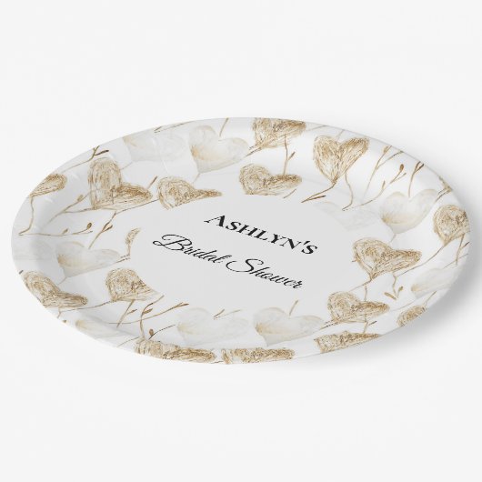 Assiettes En Carton Fête des mariées Coeurs Boho Crème Brown (Angle)