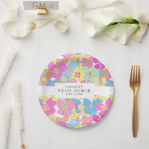 Assiettes En Carton Fête des mariées couleur rose florale néon rétro