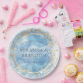 Assiettes En Carton Fête des mariées d'aquarelle bleu et or Dusty (Fête)