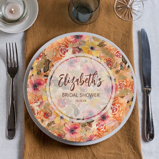 Assiettes En Carton Fête des mariées d'aquarelle d'automne