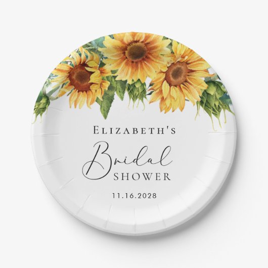 Assiettes En Carton Fête des mariées d'aquarelle de tournesol Eucalypt (Devant)