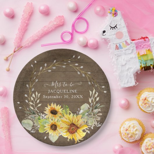 Assiettes En Carton Fête des mariées d'aquarelle de tournesol rustique (Fête)