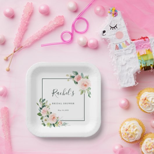 Assiettes En Carton Fête des mariées d'aquarelle rose pâle (Fête)