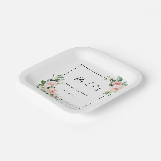 Assiettes En Carton Fête des mariées d'aquarelle rose pâle (Angulaire)