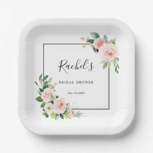 Assiettes En Carton Fête des mariées d'aquarelle rose pâle