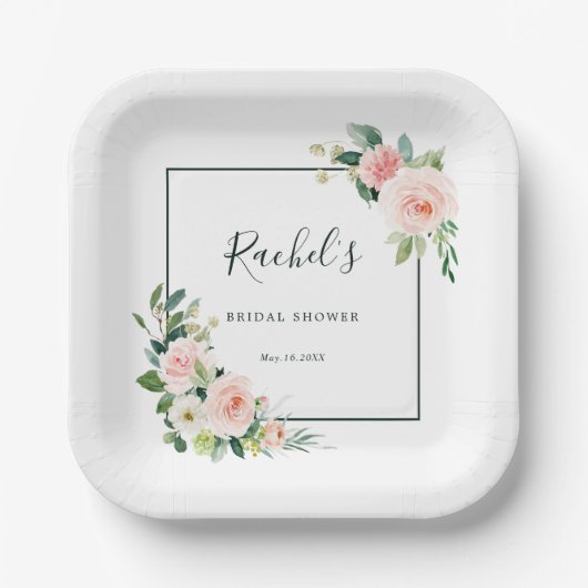 Assiettes En Carton Fête des mariées d'aquarelle rose pâle (Recto)