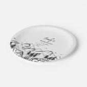 Assiettes En Carton Fête des mariées de camping noir et blanc (Angle)