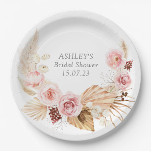 Assiettes En Carton Fête des mariées de couronnes de pampas fleurie Bo
