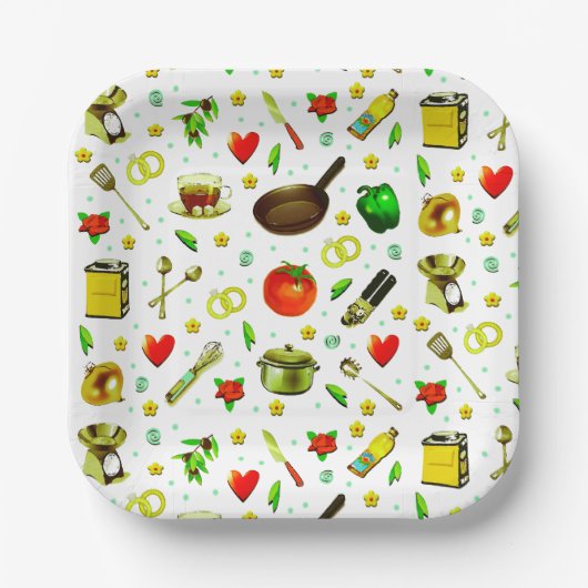 Assiettes En Carton Fête des mariées de cuisine (Recto)