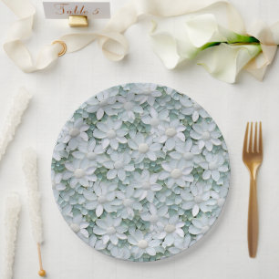 Assiettes En Carton Fête des mariées de fleurs de lotus blanc