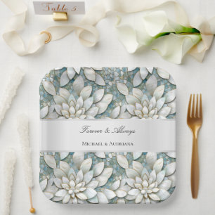 Assiettes En Carton Fête des mariées de fleurs de lotus bleu blanc