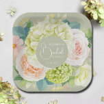 Assiettes En Carton Fête des mariées de fleurs du jardin d'aquarelles<br><div class="desc">Belle aquarelle blanche et verte hydrangées,  roses rose et crème,  marguerites,  petites fleurs et feuilles sur sauge vert,  personnalisez ces plaques de papier pour votre douche nuptiale,  fiançailles,  mariage ou toute occasion avec vos détails en lettrage chic. CORRESPONDANCE d'objets dans notre collection.</div>