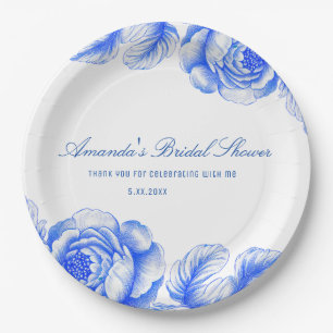 Assiettes En Carton Fête des mariées de la Chinoiserie Bleue et Blanch