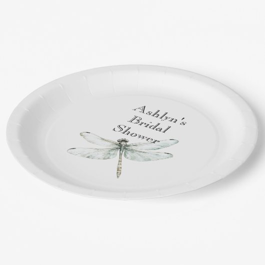 Assiettes En Carton Fête des mariées de libellules bleu chic (Angle)