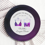 Assiettes En Carton Fête des mariées de lingerie en dentelle noire<br><div class="desc">Black Chic Lace Aquarelle Lingerie Fête des mariées Plaques de papier La vaisselle comprend d'élégants bras en dentelle noir et violet avec votre soirée de lingerie personnalisée, la fête de culotte ou la douche nuptiale en écriture élégante. Personnalisez en modifiant le texte dans les zones de texte fournies. Créé par...</div>