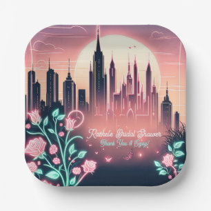 Assiettes En Carton Fête des mariées de néon futuriste Rose électrique