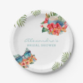 Assiettes En Carton Fête des mariées de plage tropicale rose (Devant)