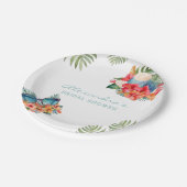 Assiettes En Carton Fête des mariées de plage tropicale rose (Angle)