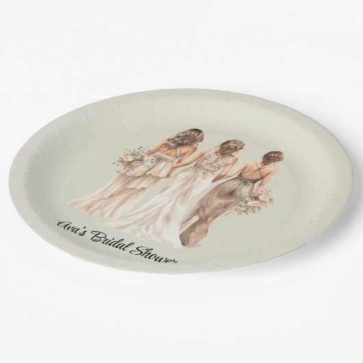 Assiettes En Carton Fête des mariées des femmes d'honneur Sage Green (Angle)