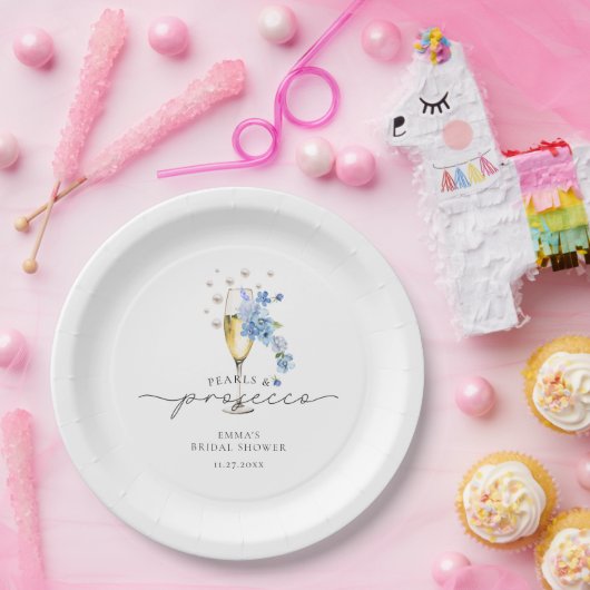 Assiettes En Carton Fête des mariées Dusty Blue Pearls & Prosecco (Fête)