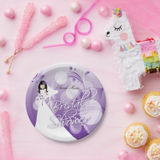 Assiettes En Carton Fête des mariées en violet et blanc (Fête)