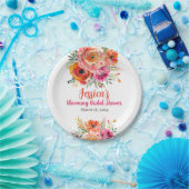 Assiettes En Carton Fête des mariées été Orange et fleurs roses (Fête)