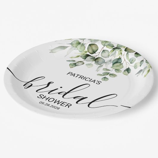 Assiettes En Carton Fête des mariées Eucalyptus verdoyante (Angle)