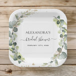 Assiettes En Carton Fête des mariées Eucalyptus verdure Boho Garden<br><div class="desc">Eucalyptus Verdure Aquarelle botanique Succulente Plaques de papier de mariage sur arrière - plan blanc - comprend une belle et élégante typographie script avec feuilles botaniques modernes et verdure pour la célébration spéciale de mariage.</div>