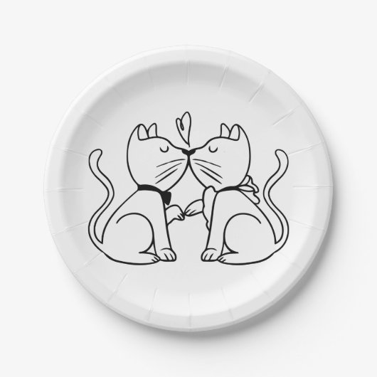Assiettes En Carton Fête des mariées Fiançailles de mariage de chat No (Devant)