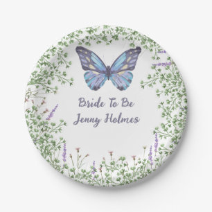 Assiettes En Carton Fête des mariées Fleur sauvage Bleu Papillon Vert