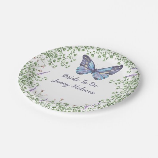 Assiettes En Carton Fête des mariées Fleur sauvage Bleu Papillon Vert (Angle)