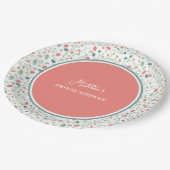 Assiettes En Carton Fête des mariées Fleur sauvage corail et bleu (Angle)