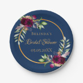 Assiettes En Carton Fête des mariées fleurons couleur eau bordeaux ble (Devant)
